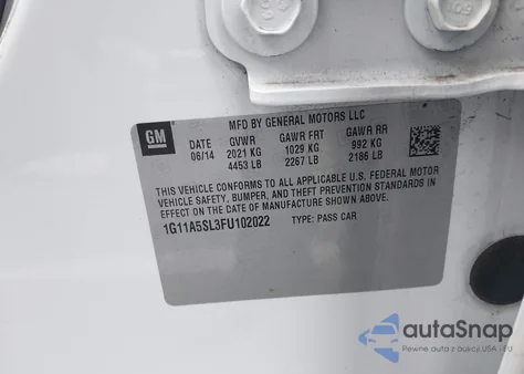 2015 Chevrolet Malibu 1Fl from USA, damaged, VIN 1G11A5SL3FU102022